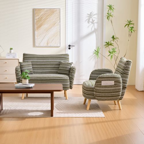 Canapé 2 Pl 121x81,5x87 Cm, Assise Confortable Et Rangement Latéral, Bouclette, Vert Olive