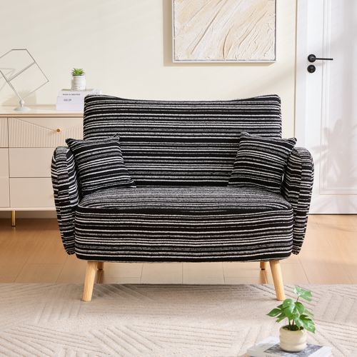 Canapé 2 Pl 121x81,5x87 Cm, Avec Rangement Latéral Et Coussins D'accoudoir, Bouclette, Noir