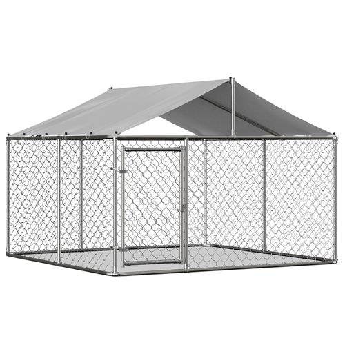 Chenil Extérieur Pour Chiens 230x230x117 Cm, Avec Toit Imperméable Uv, Métal Acier Galvanisé, Argené