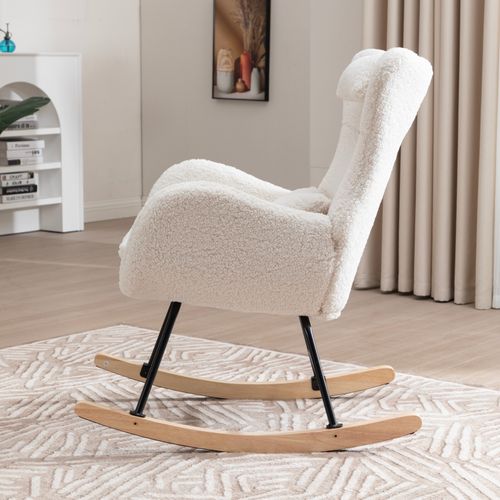 Fauteuil à Bascule à Dossier Haut, Appui-tête Et Coussin Lombaire En Peluche Teddy, Couleur Blanc