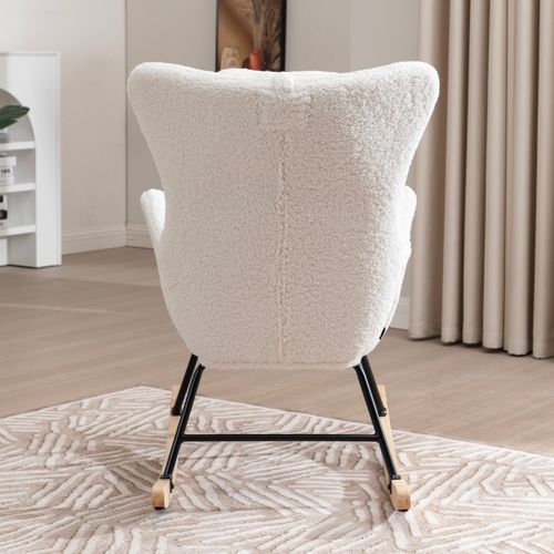 Fauteuil à Bascule à Dossier Haut, Appui-tête Et Coussin Lombaire En Peluche Teddy, Couleur Blanc