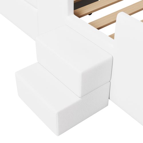 Lit Enfant 90x200cm, Lit Simple, Tiroir De Rangement, LED Réglable, Pu Et Mdf, Blanc