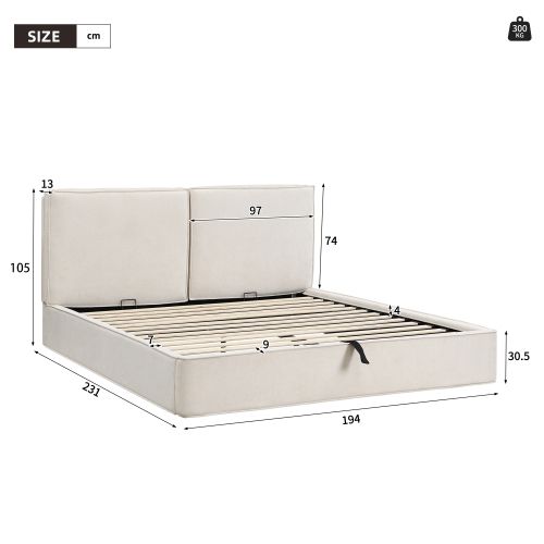 Lit Coffre Moderne 180x200 Cm Avec Rangements, Lit Double, Structure Stable, En Chenille Beige