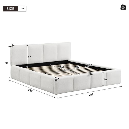 Lit Coffre Moderne 180x200 Cm, Rangements, Lit Double, Structure Stable,  En Tissu Bouclette Beige