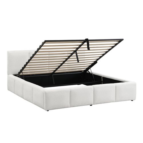 Lit Coffre Moderne 180x200 Cm, Rangements, Lit Double, Structure Stable,  En Tissu Bouclette Beige