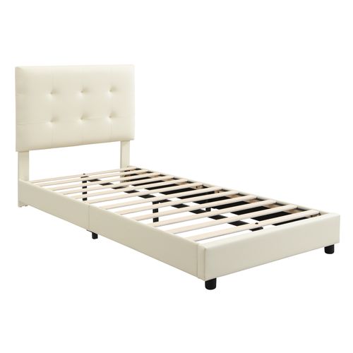 Lit Enfant 90x200 Cm, Tête De Lit En Forme De Biscuit, Style Moderne, Pu, Contreplaqué, Beige