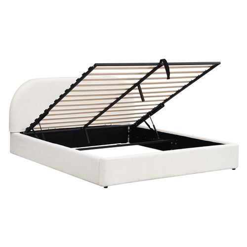 Lit Coffre Moderne 180x200 Cm, Rangements, Lit Double, Structure Stable,  En Tissu Bouclette Beige