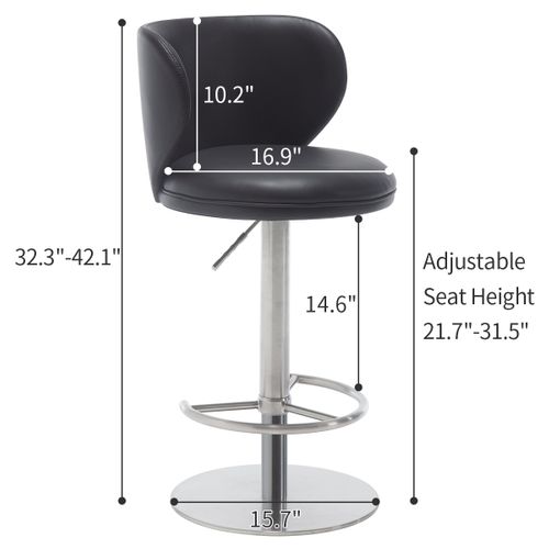 Tabouret De Bar Pivotant 42.9x42.9 X82-106.9 Cm, Hauteur Réglable, Acier Inoxydable, Couleur Noir
