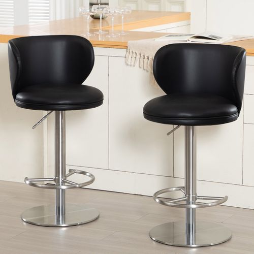 Tabouret De Bar Pivotant 42.9x42.9 X82-106.9 Cm, Hauteur Réglable, Acier Inoxydable, Couleur Noir