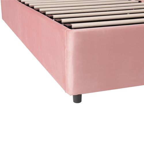 Lit Coffre Simple 90x200 Cm, Lit Enfant Avec Rangement Dissimulé, Style Moderne, Velours Rose