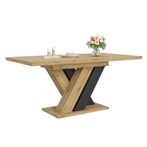 Table à Manger Extensible 119/159x80x75 Cm, Rangement Ouvert, Mdf, Couleur Noir+bois