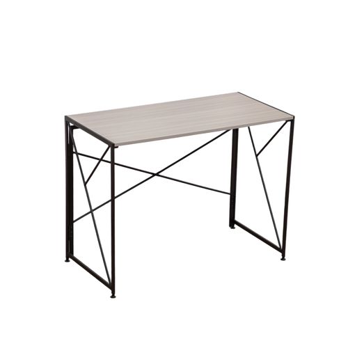 Bureau Pliant 99x50x75cm, Montage Simple, Gain De Place, Plateau Mdf Pieds Métal, Noir+naturel