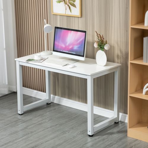 Bureau 120x60x74 Cm, Grande Surface Pratique, Finition Mdf Et Métal, Couleur Blanc, Design Moderne