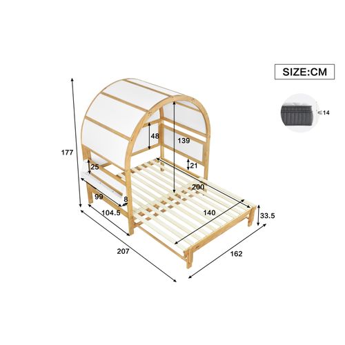 Lit Enfant Double 140x200 Cm à Toit Arqué Extensible Avec Rangements, Pin Et Mdf, Blanc, Naturel