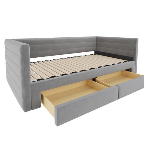 Lit Gigogne 90x190 Cm, Convertible En 180x190 Cm, 3 En 1, 2 Tiroirs, Tissu Lin, Gris