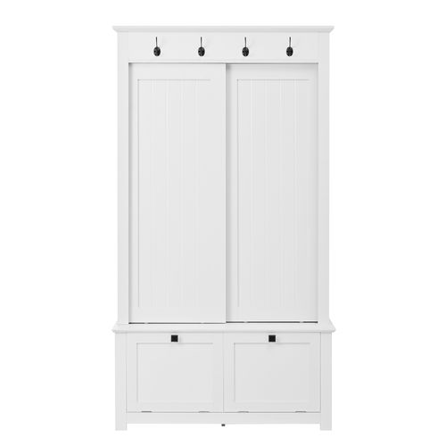 Vestiaire Moderne 100x50x180 Cm, Portes Coulissantes, Range-chaussures Et Crochets, Mdf, Blanc