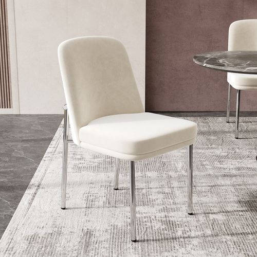 Lot De 6 Chaises 48x53x82 Cm, Assise Épaisse Et Confortable, Pieds Métal Chromé, Velours Beige