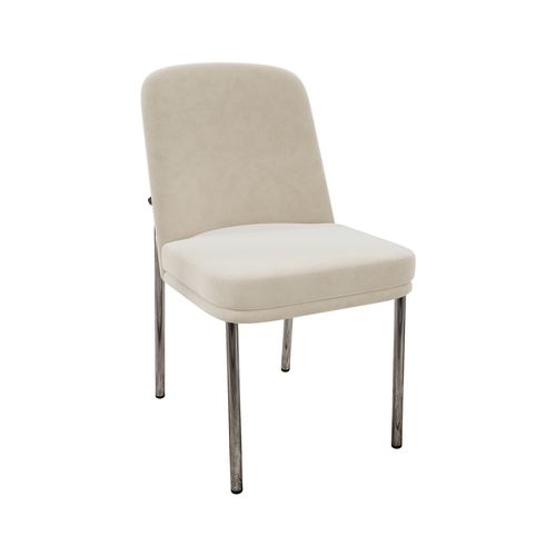 Lot De 6 Chaises 48x53x82 Cm, Assise Épaisse Et Confortable, Pieds Métal Chromé, Velours Beige