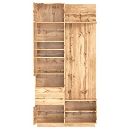 Meuble D'entrée 90x34,5x190 Cm, Miroir, Banc, Chaussures, Tiroirs, Mdf, Couleur Bois