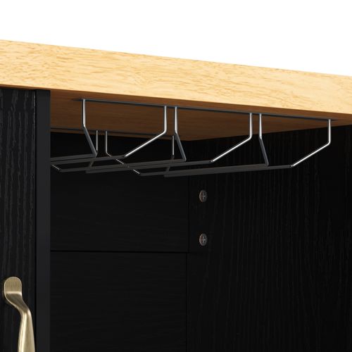 Desserte 100x42-70x91,5 Cm, Motif Bois, 2 Portes, 3 Tiroirs, Rangement, Mdf, Noir+coloris Bois