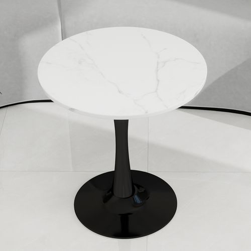 Bout De Canapé Ronde 70x70x72 Cm, Style Moderne, Plateau Motif De Marbre En Mdf, Noir Et Blanc