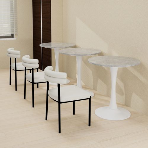 Table Basse Ronde 70 Cm, Style Moderne, Avec Motif De Marbre En Mdf, Gris Clair Et Blanc