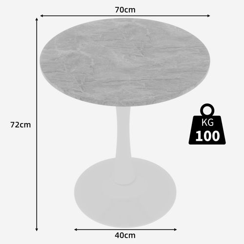 Table Basse Ronde 70 Cm, Style Moderne, Avec Motif De Marbre En Mdf, Gris Clair Et Blanc
