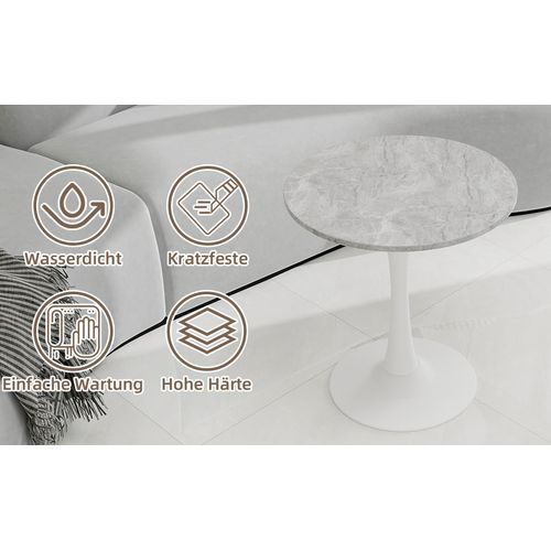 Table Basse Ronde 70 Cm, Style Moderne, Avec Motif De Marbre En Mdf, Gris Clair Et Blanc