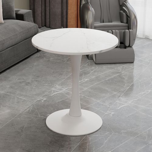 Bout De Canapé 70x70x72 Cm, Style Moderne, Avec Motif De Marbre En Mdf, Métal, Blanc