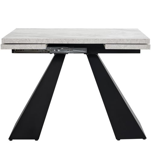 Table Extensible 99/159x74x77 Cm, Sur Rails, Motif De Marbre, Mdf, Pieds Métal, Gris+noir