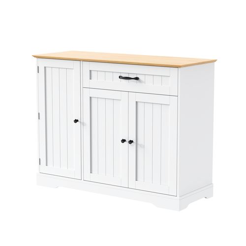 Desserte Moderne 107x40x84 Cm à 3 Portes Et Rangements, Tiroir, Motif Bois, Mdf, Blanc+couleur Bois