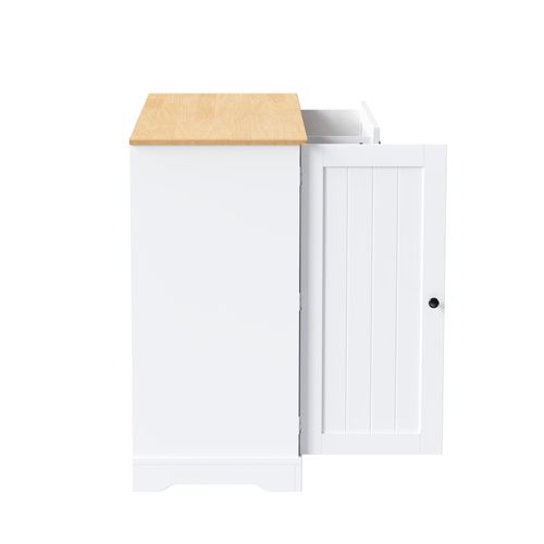 Desserte Moderne 107x40x84 Cm à 3 Portes Et Rangements, Tiroir, Motif Bois, Mdf, Blanc+couleur Bois