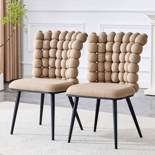 Lot De 2 Chaise De Salle à Manger 54x48x88cm, Élegance,  Velours Camel, Pieds Métal Noir