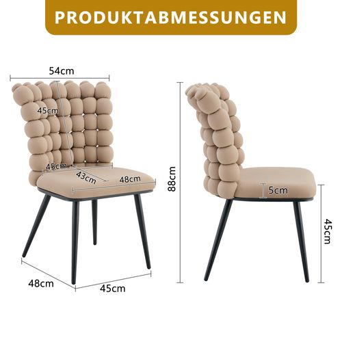 Lot De 2 Chaise De Salle à Manger 54x48x88cm, Élegance,  Velours Camel, Pieds Métal Noir