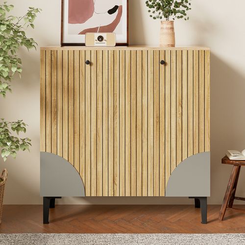 Meuble à Chaussures 90x32x94 Cm, Grand Rangement, 3 Portes Fermées, Panneaux De Particules Bois