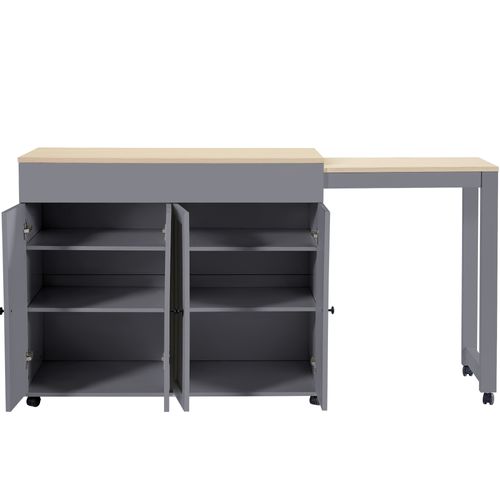 Table Bar Extensible 118-180x50x94 Cm, Glissières Robustes, Rangement Ouvert, Mdf, Couleur Gris+bois