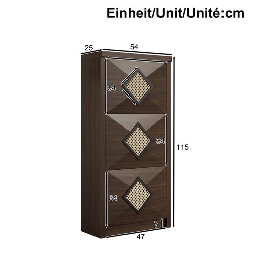 Meuble à Chaussures 54x25x115 Cm, 3 Abattants Gain De Place, En Panneaux De Particules, Marron