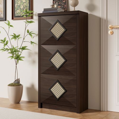 Meuble à Chaussures 54x25x115 Cm, 3 Abattants Gain De Place, En Panneaux De Particules, Marron