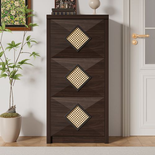 Meuble à Chaussures 54x25x115 Cm, 3 Abattants Gain De Place, En Panneaux De Particules, Marron