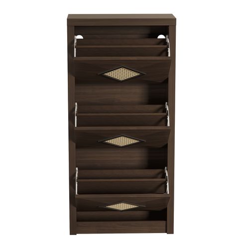 Meuble à Chaussures 54x25x115 Cm, 3 Abattants Gain De Place, En Panneaux De Particules, Marron