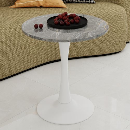 Table Basse Ronde 70 Cm, Style Moderne, Avec Motif De Marbre En Mdf, Gris Foncé Et Blanc