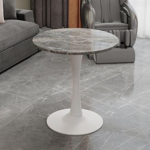 Table Basse Ronde 70 Cm, Style Moderne, Avec Motif De Marbre En Mdf, Gris Foncé Et Blanc