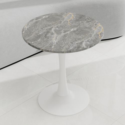 Table Basse Ronde 70 Cm, Style Moderne, Avec Motif De Marbre En Mdf, Gris Foncé Et Blanc