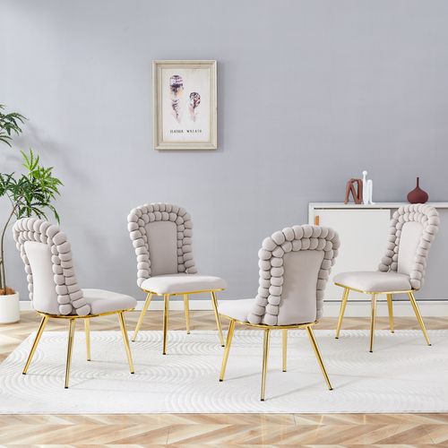 Lot De 2 Chaise 51x47x95 Cm, Dossier Chaîne De Boules, Velours Et Métal, Doré Et Gris