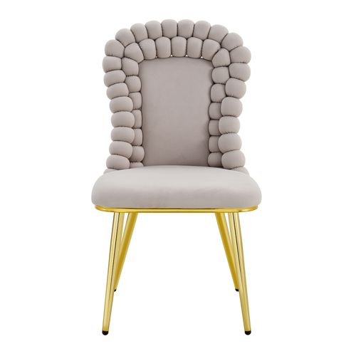 Lot De 2 Chaise 51x47x95 Cm, Dossier Chaîne De Boules, Velours Et Métal, Doré Et Gris