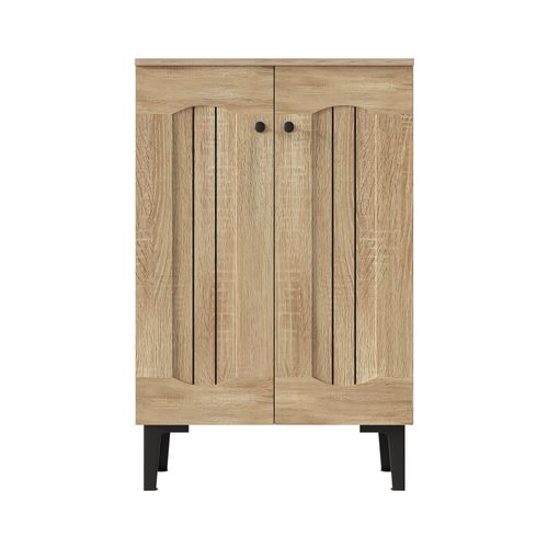 Meuble Chaussures 60x31,5x95 Cm Avec 2 Portes, Motif Bois, Rangement, Panneaux De Particules, Bois