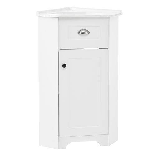 Meuble Vasque 59x42.5x90.5cm, Gain De Place Avec Lavabo Céramique Et Poignées Métal, Mdf, Blanc
