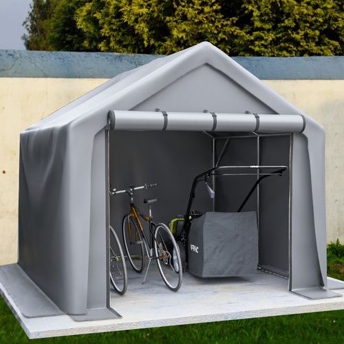 Abri De Vélos Extérieur 244x241x217 Cm, Porte Enroulable, Acier Galvanisé, Couleur Gris Foncé