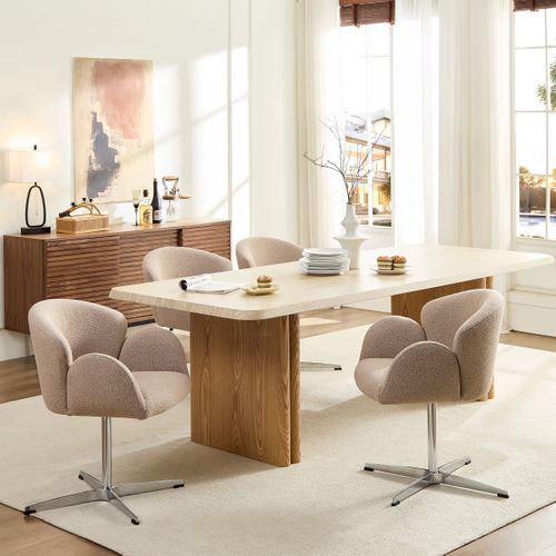 Chaise Pivotante 360 Degrés, Assise 49.5 Cm, Confort Ergonomique, Tissu, Métal, Brun+argenté