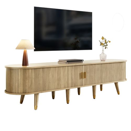 Meuble TV 175x38x45 Cm, Motif Bois, Grand Rangement, 2 Tiroirs, Niche,  Câbles Détails, Mdf Bois